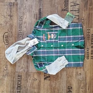 Boyz Wear, 3T, green plaid, Aviator long-sleeve, hooded, shirt, button down